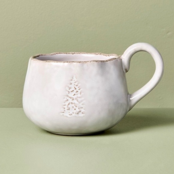 13.5oz Stoneware Debossed Tree Holiday Mug Sour Cream - Hearth & Hand Magnolia - Picture 1 of 7